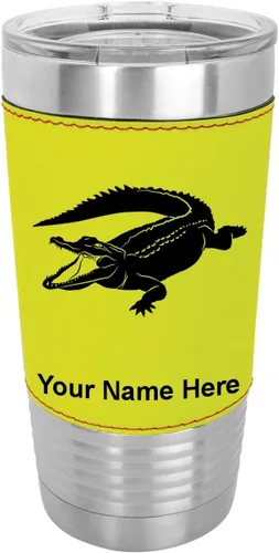 Miniatura 14 de LaserGram Vaso aislado al vacío de 20 onzas, cocodrilo, grabado personalizado incluido (piel sintética, estilo béisbol)