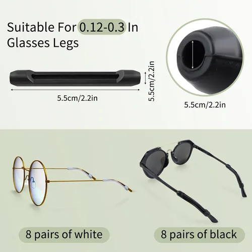 Miniatura 2 de 16 pares de empuñaduras de silicona suave con punta de patilla para lentes, antideslizantes, agarres elásticos y cómodos, lentes de lectura
