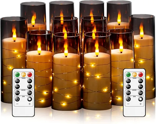 Miniatura 22 de Velas sin llama, con cadena de estrellas incorporada, velas operadas por baterías, velas LED parpadeantes, velas de pilar con control remoto