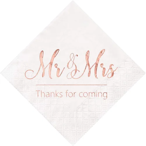 Miniatura 12 de Crisky Servilletas de boda Mr Mrs Bule - Servilletas doradas de postre para boda, ducha, compromiso, fiestas, 100 unidades, 3 capas