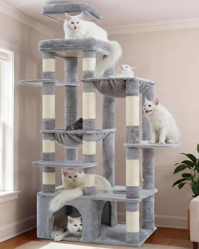 Miniatura 11 de Heybly Árbol para gatos resistente, torre para gatos de interior grande para adultos, casa condominio alta para gatos con zócalo extragrande