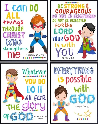 Decoración de pared de superhéroe para niños, arte de pared cristiano para niños, dormitorio de niños, decoración de habitación de niños, arte con