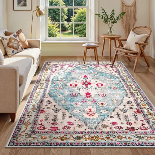 Miniatura 31 de Lahome Alfombra tribal bohemia de 2 x 3 pies, alfombra verde pequeña para entrada, suave, antideslizante, lavable, alfombra de baño bohemia de pelo