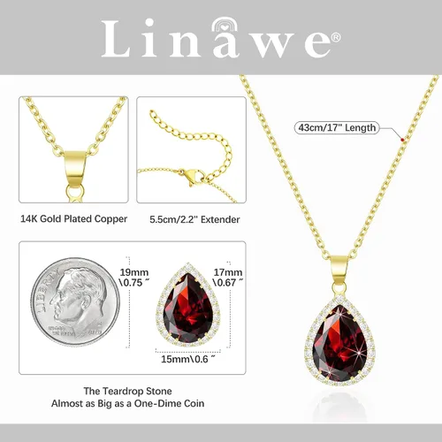 Miniatura 2 de Linawe - Collar de diamantes en forma de lágrima, collar con forma de pera, collar con dije de circonia cúbica y piedras preciosas, collar