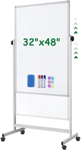Miniatura 9 de Pizarra blanca de doble cara con corcho, 32 x 48 pulgadas, gran tablero de corcho para oficina, pizarra magnética de borrado en seco con altura