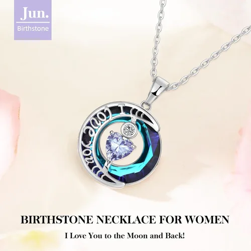 Miniatura 40 de Collares de cristal para mujer, regalos para aniversario de esposa, regalos de cumpleaños para mujeres, collar de zafiro azul con la frase "I Love