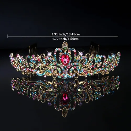 Miniatura 5 de Tiaras y coronas doradas para mujer, corona de cumpleaños clásica con peines, elegantes regalos de fiesta de graduación para mujeres
