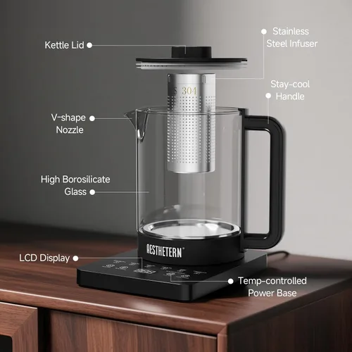 Miniatura 7 de Tetera Eléctrica de Té con Infusor, Control de Temperatura y Apagado Automático de 24 H Mantiene Caliente para Calentador de Agua de Café y Tetera