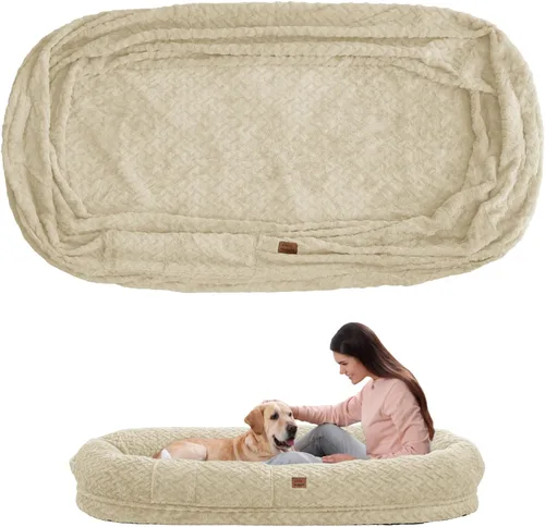 Miniatura 14 de ChiXnuggle Cama humana para perros adultos – Cama gigante de piel sintética rayada de lujo para perros con asa portátil, almohadilla de espuma