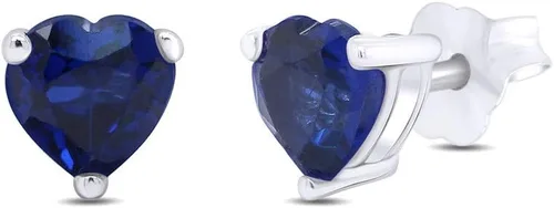 Miniatura 3 de Pendientes de tuerca de piedra natal de imitación en forma de corazón en oro blanco de 14 quilates sobre plata de ley