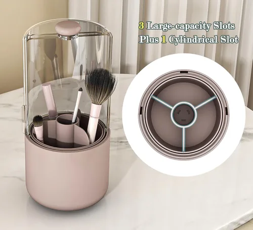 Miniatura 6 de Soporte para brochas de maquillaje con cubierta a prueba de polvo, organizador de brochas de maquillaje giratorio transparente de 360 grados