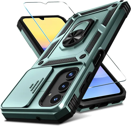 Janmitta Compatible con Galaxy A15 5G Funda con Cubierta Deslizante Integrada para Lente de Cámara + Protector de Pantalla + Soporte de Anillo para