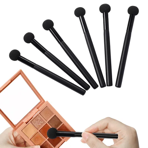Miniatura 8 de 6 piezas de esponja de base para polvo, esponja de maquillaje con mango, esponjas de maquillaje de hongos, esponja correctora, cepillo de Negro
