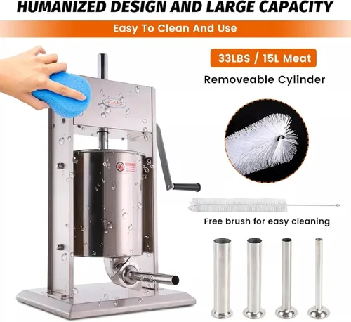 Miniatura 5 de Hakka - Llenador de carne vertical de acero inoxidable de 22 libras (10 L)