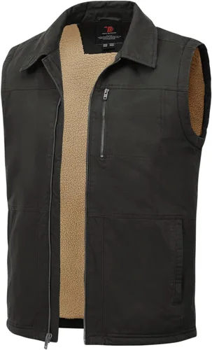 Miniatura 13 de TBMPOY Chaleco de invierno para hombre, casual, forro polar sherpa, con cremallera completa, ligero, chaleco exterior cálido de algodón para viajes