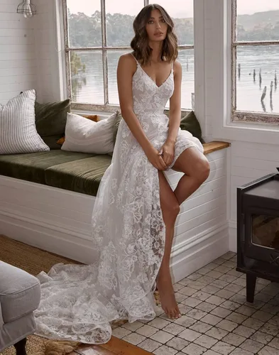 Miniatura 4 de Noras dress Women's Lace Appliques Long Sleeve Mermaid Wedding Dress V Neck Bridal Gowns B131