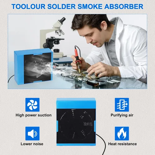 Miniatura 6 de Toolour Extractor de humos de soldadura, removedor de humos, potente ventilador de soldadura de 12 V con 5 filtros de carbono para estación