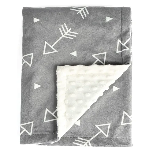 Boritar Manta para bebé supersuave de minky con doble capa y respaldo punteado, con diseño de pequeñas flechas grises impresas de 30 x 40 pulgadas,