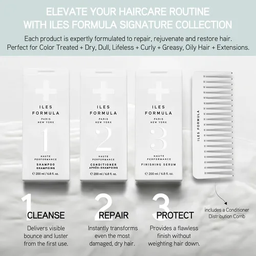 Miniatura 2 de ILES FORMULA Signature Collection Champú y acondicionador de reparación profunda con suero de acabado en crema seca para cabello seco, dañado