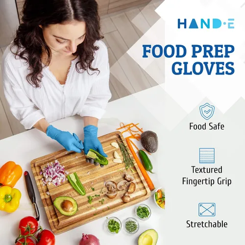 Miniatura 5 de Guantes desechables de nitrilo azul Hand-E Touch - Guantes de examen médico sin látex, sin polvo, seguros para alimentos, para cocinar
