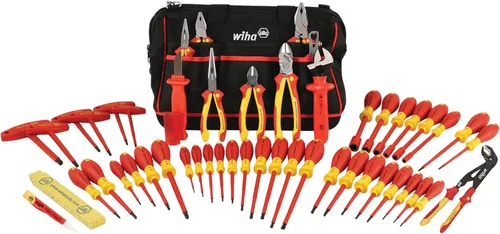 Wiha 32874 Juego de herramientas aisladas con alicates, cortadores, destornilladores, asas en T, cuchillo, regla y detector de voltaje, juego de 50