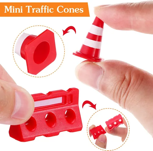Miniatura 3 de TOYANDONA Mini conos de tráfico y cercas con 12 conos de tráfico y barricadas, juguetes educativos para que los niños aprendan reglas, juguete