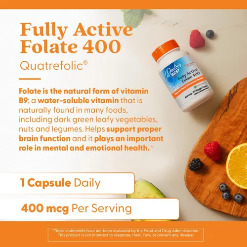 Miniatura 5 de Doctor's Best Folato totalmente activo con Quatrefolic400 mcg, estado de ánimo saludable, memoria, circulación, bienestar, 90 VC