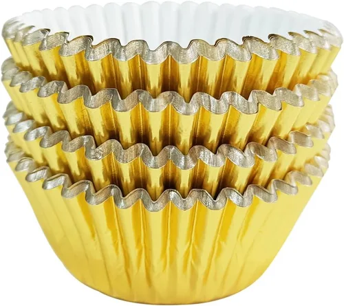 Miniatura 15 de Forros para cupcakes de papel de aluminio negro, 100 tazas de papel metálico para hornear para fiestas de cumpleaños, bodas o baby showers