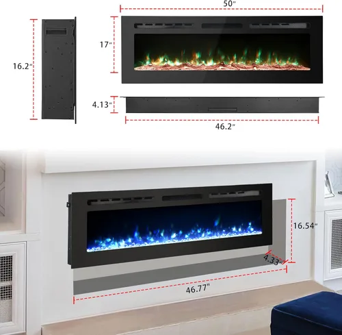 Miniatura 7 de Chimenea eléctrica independiente de 50 pulgadas, 12 colores de llama, potencia y temperatura ajustable, control remoto