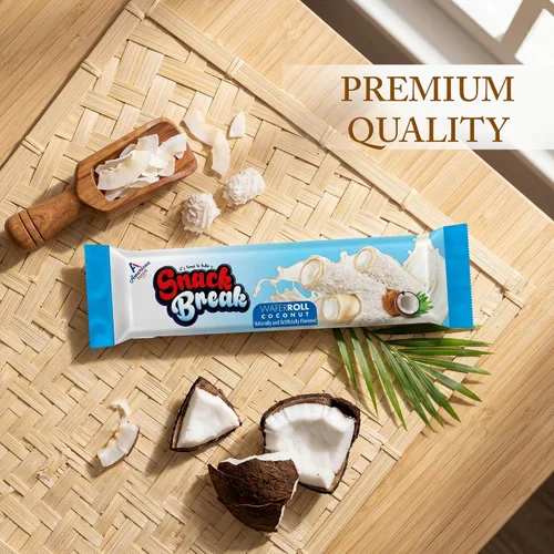 Miniatura 7 de Snack Break Snacks de oblea enrollada de coco con relleno cremoso de coco, bocadillos de oblea envueltos individualmente, (paquete de 24)