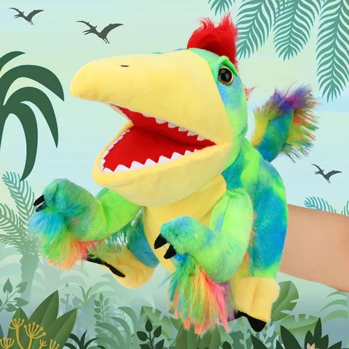 Marioneta de mano de peluche de Caudipteryx, juguete de animal de peluche con boca móvil abierta, dinosaurio de peluche creativo para juego de rol,