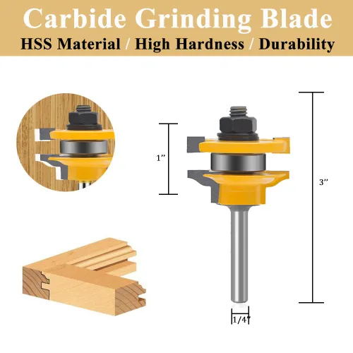 Miniatura 3 de TAIWAIN Router Bit Set 1/4 Inch Shank 3PCS Tongue Groove Edging Router Bits Sets Raised Panel Wood Milling Cutter Tool Door Drawer Cabinet