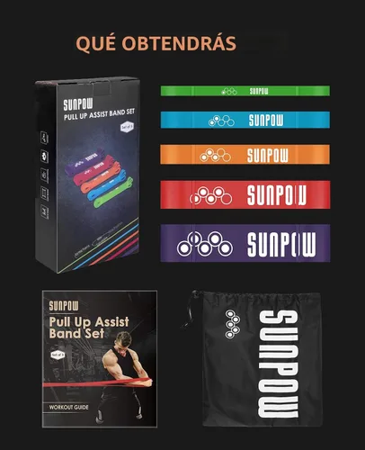 Miniatura 8 de SUNPOW Pull Up Assistance Bands, Set of 5 Heavy Duty Resistance Bands for Men & Women, Natural Latex Exercise Bands for Pull-Up Progression, Home