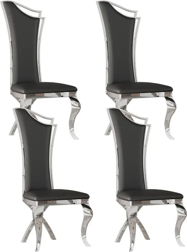 Miniatura 24 de Juego de 2 sillas con 2 sillas de comedor de piel sintética blanca, silla de cocina moderna con respaldo ovalado y patas de acero inoxidable