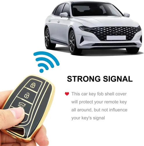 Miniatura 5 de Funda para llavero Hyundai con llavero de TPU suave para llave de automóvil, compatible con Hyundai Santa Fe Genesis Equus Azera (negro)