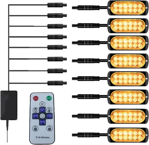 Miniatura 9 de 20 luces estroboscópicas LED de aluminio, 12 LED por luz, 18 modos de flash y constantes, luces de advertencia de doble color ámbar/blanco