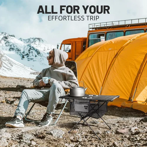 Miniatura 6 de Zune Lotoo Mesas de playa pequeñas para arena plegable, mesa de camping portátil plegable con portavasos y almacenamiento de malla para campamento