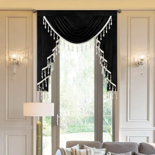 Miniatura 41 de VOGOL Cenefa de cortinas de terciopelo grueso para dormitorio, cenefas de cascada de lujo con aislamiento térmico dorado para sala de estar formal