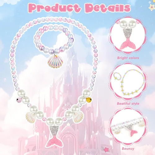 Miniatura 15 de Sumind 6 juegos de joyas para niñas pequeñas, collar de cuentas y pulsera para disfraz, joyas, regalos de princesa para fiestas (estilo mágico)