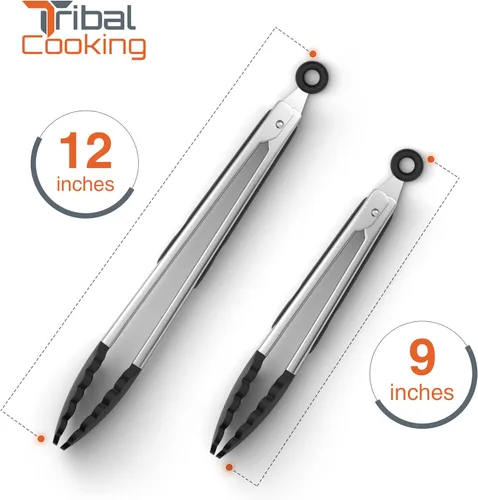 Miniatura 3 de Pinzas de cocina Tribal Cooking con puntas de silicona - Pinzas de acero inoxidable para cocinar - Pinzas de 9" y 12" con agarre antideslizante