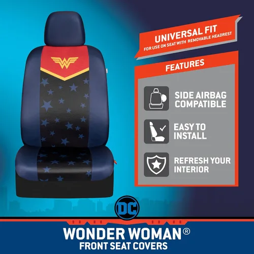 Miniatura 2 de BDK Warner Bros DC Comics Wonder Woman Accesorios para Automóvil Fundas de Asiento - Par Delantero Incluye Funda Removible para la Cabeza
