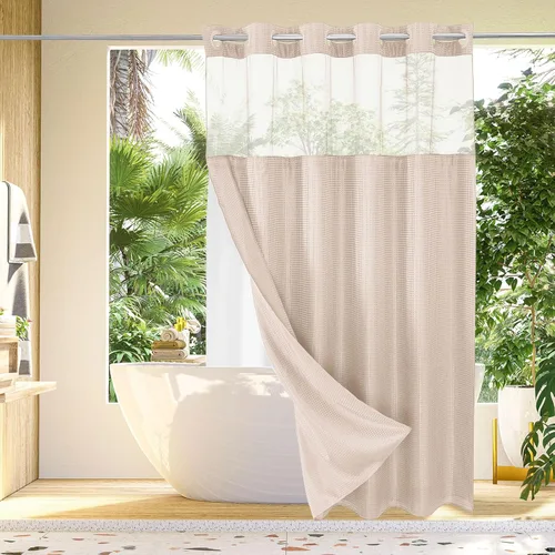Miniatura 29 de Gibelle: cortina de ducha pequeña para baño de 36x74, cortina de ducha de punto gofre con juego de forro de tela a presión, no necesita ganchos