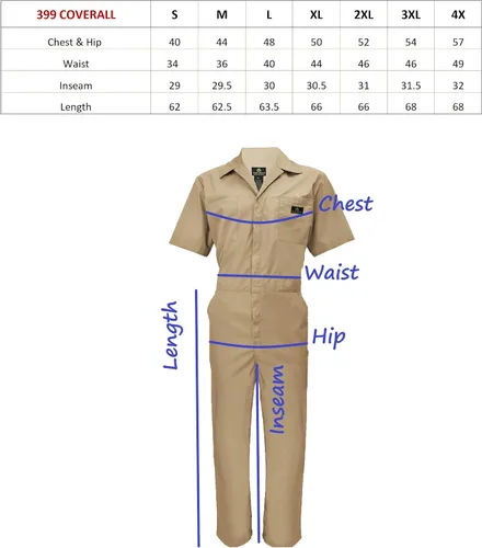 Miniatura 4 de Natural Uniforms Overol de manga corta con cremallera para hombre, resistente a las manchas y a las arrugas
