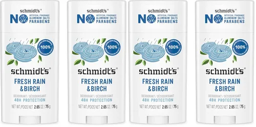Schmidt's Desodorante vegano sin aluminio Fresh Rain & Birch con protección contra olores las 24 horas, para mujeres y hombres, ingredientes