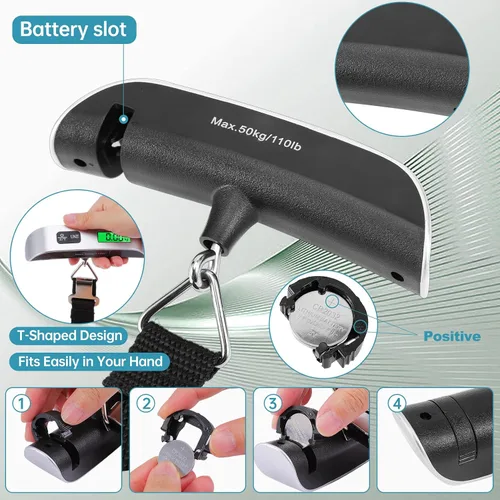 Miniatura 4 de Báscula digital para equipaje paquete de 3 básculas de peso de equipaje báscula digital de mano de 110 libras báscula de equipaje con pantalla LCD