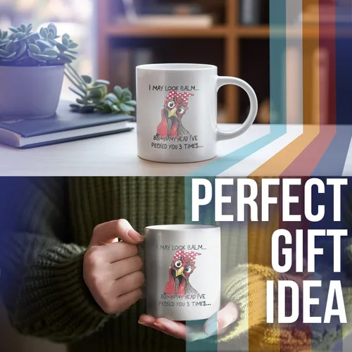 Miniatura 4 de Taza de café divertida, I May Look Calm But In My Head I've Pecked You 3 Times. Taza para amantes del pollo. M581