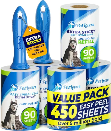 Miniatura 7 de PetLovers Juego de Rodillos de Pelusa Extra Adhesivos de Gran Valor 600 Hojas para la Remoción de Pelo de Mascotas, Removedor de Pelusa para Perros