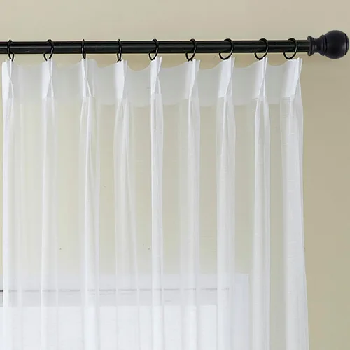 Miniatura 23 de Cortinas plisadas negras traslúcidas de 84 pulgadas de largo, 2 paneles para dormitorio, lino texturizado, ganchos transparentes para pista