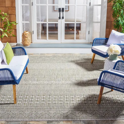 Miniatura 83 de SAFAVIEH Alfombra lavable para exteriores, colección Courtyard de 2.3 x 16 pies, color negro y gris, no desprende pelusa y de fácil limpieza, ideal