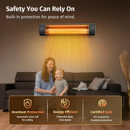 Miniatura 8 de EAST OAK Calentador eléctrico para patio, calentador infrarrojo montado en la pared de 1500 W para exteriores, garaje, patio trasero, restaurante